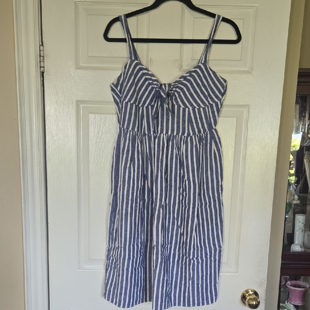Joe Fresh Blue and White Striped Midi Dress